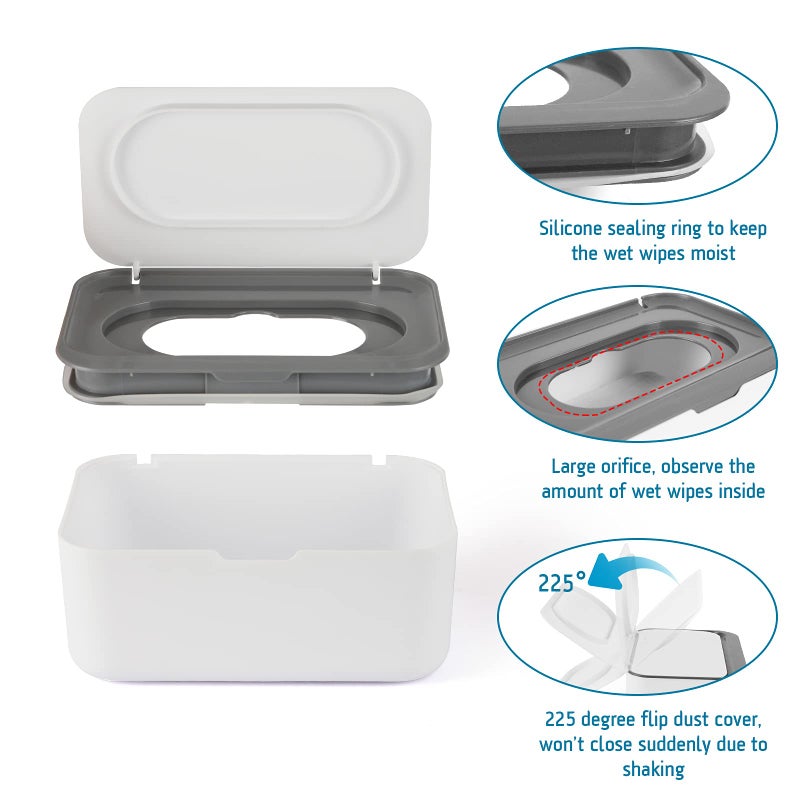 Flenpptly 2 Pack Baby Wipes Dispenser, Wipes Case Baby Wipe Holder Keeps Wipes Fresh, Non-Slip, Easy Open & Close (Grey and Blue) - Image 4